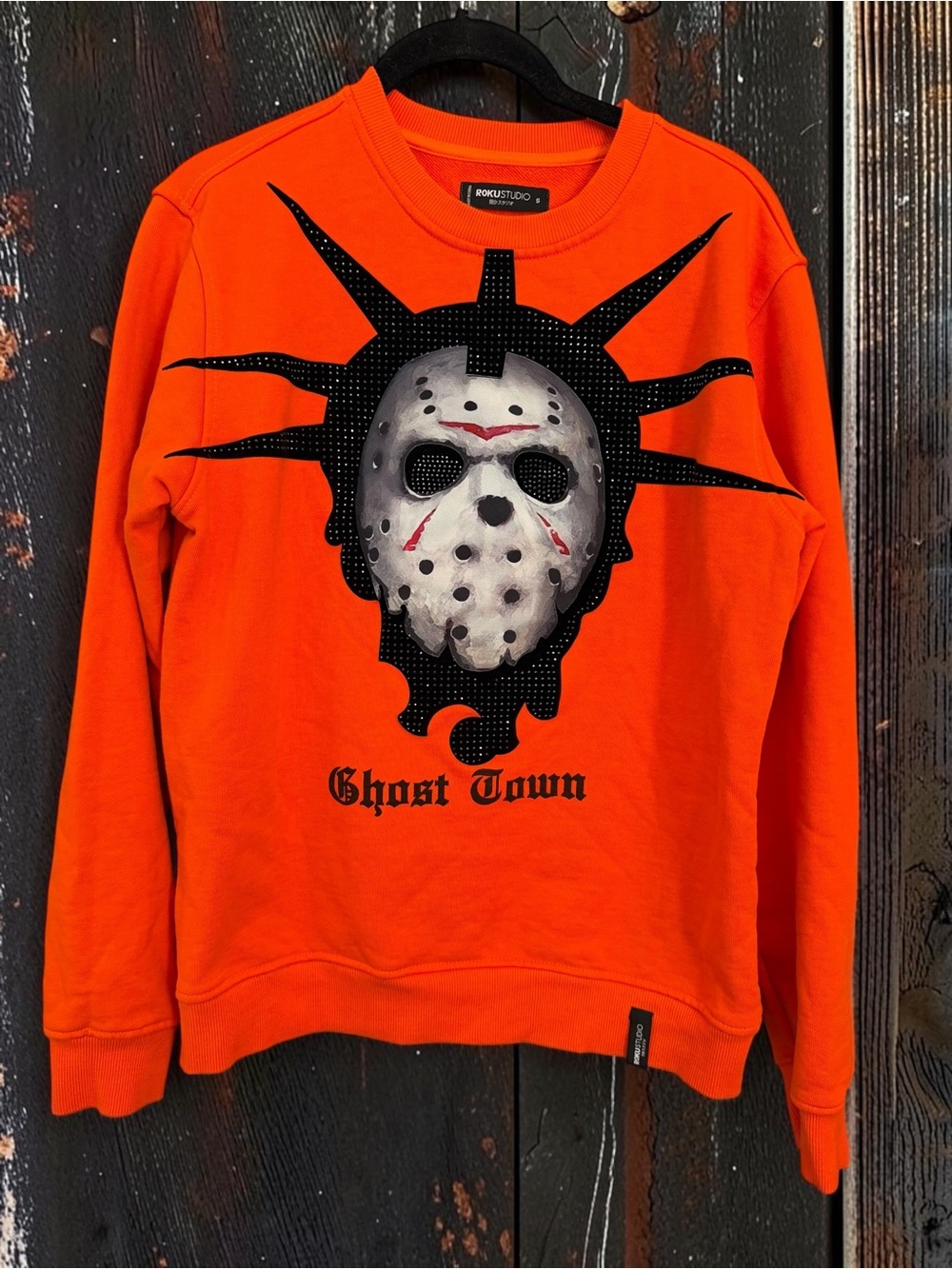 Roku Studio Ghost Town Rhinestone Graphic Sweatshirt S Orange Streetwear